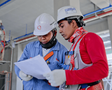 Workers using industry translations provided by Texas Space. 